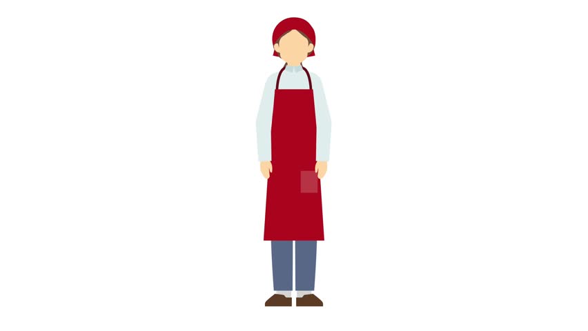 Flat illustration animation: A woman in a red apron bowing
