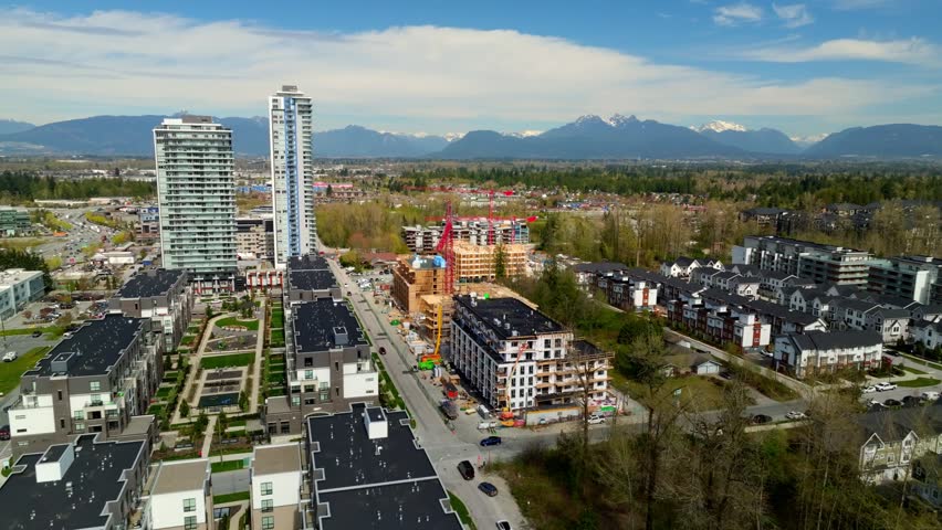 Construction Site In Developing City Of Willoughby Neighborhood In The Township Of Langley In British Columbia, Canada. Aerial Shot