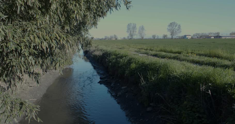  small stream running alongside the fields