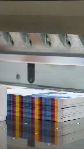 Printing machine producing colorful paper stacks in print plant