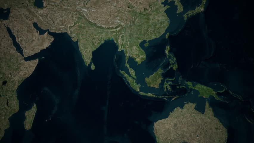 Cinematic 4K animated map zooming into the Strait of Malacca, highlighted in yellow on a dark satellite background. Ideal for documentaries, news broadcasts, geopolitical explainers, and educational content about Southeast Asian maritime trade routes.