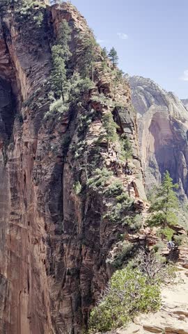 Hikers on Dangerous Ridge of Angels Landing Trail in Zion National Park