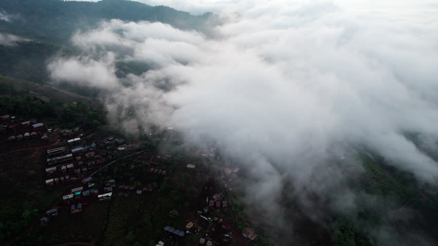 Top view Morning Mist and Viewpoint with Layers of Mountains