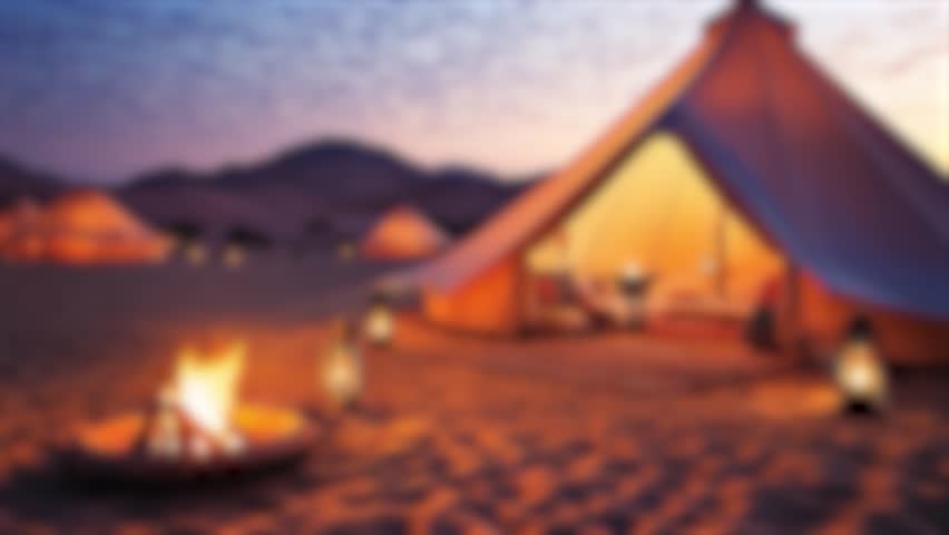 Tourist tent in the desert at night with starry sk
