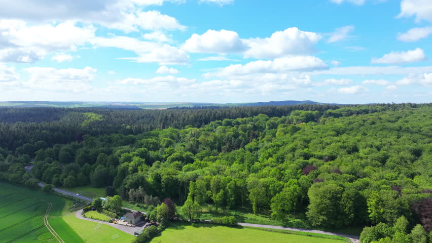 Aerial shot of forest and landscape of Longleat estate and Center Parcs recreation