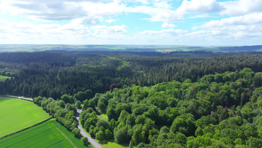 Aerial shot of forest and landscape of Longleat estate and Center Parcs recreation