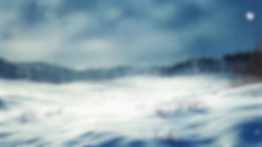A serene winter landscape with snow-covered terrain
