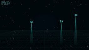Futuristic digital interface showing data beacons scanning a 3D grid - Powered by Shutterstock - Get 15% off with code: PIKWIZARD15