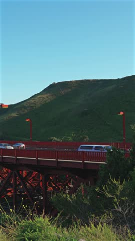 Golden Gate Bridge with Traffic and Coastal Hills San Francisco California