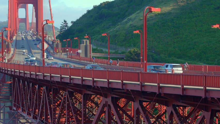 Golden Gate Bridge Traffic and Steel Framework San Francisco California
