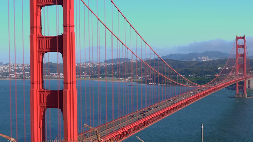 Golden Gate Bridge Towers and Suspension Cables over San Francisco Bay