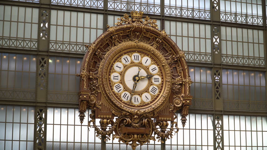Iconic giant clock inside the main hall of the former Orsay railway station in Paris, France