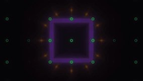 Rotating Purple Neon Square Frame with Floating Glowing Green Circles - Powered by Shutterstock - Get 15% off with code: PIKWIZARD15
