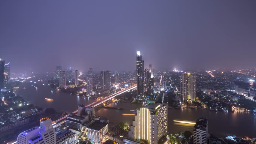 Time lapse of a large thunder storm in Bangkok Thailand at night. Lightning can be seen hitting all around Bangkok.