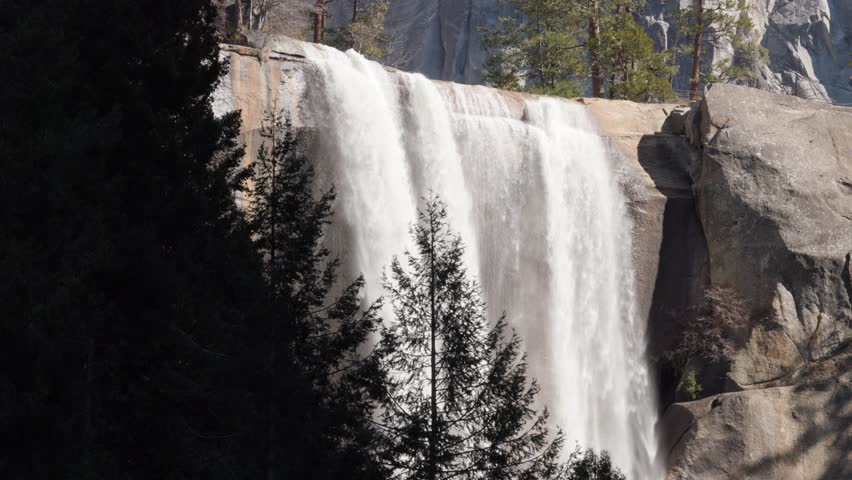 Looking up at the amazing Vernal Falls at Yosemite National Park in California.