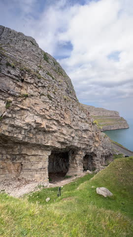 Limestone cliffs of the Great Orme headland and the Irish Sea, Conwy, Llandudno, North Wales, UK