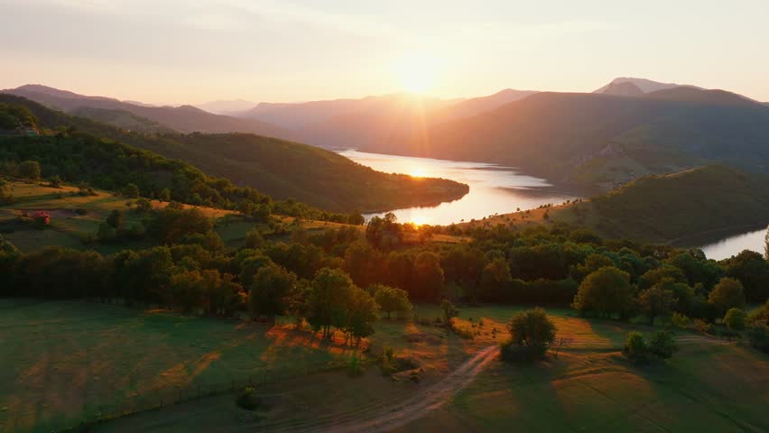 Kardzhali Reservoir Horseshoe Bend Aerial Drone View Rhodope Mountains River Meander Curve Water Reflection Bulgaria Summer Travel Nature Landscape