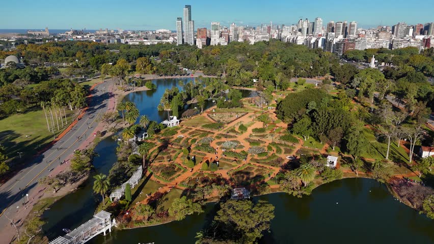 High angle view of the famous Rosedal garden in Palermo neighborhood, Buenos Aires, Argentina
