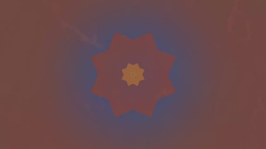 A symmetrical abstract geometric pattern resembling a star or mandala, featuring concentric layers of yellow