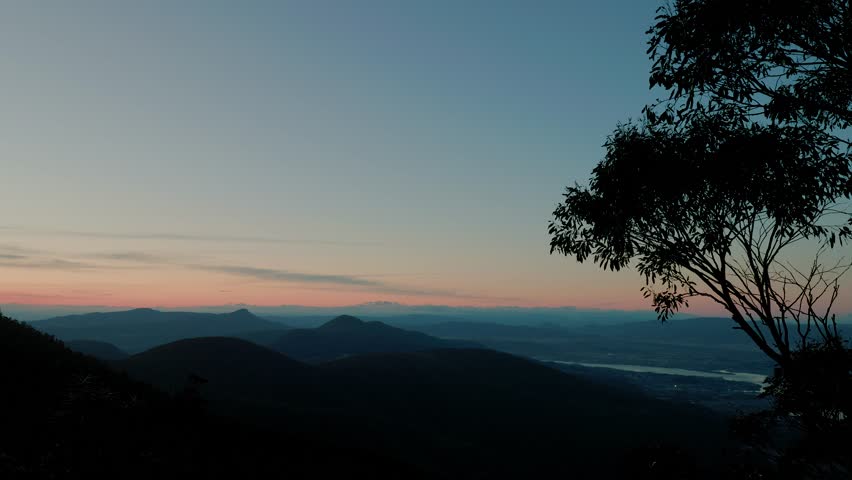 Sunset View from Mount Wellington kunanyi Hobart Tasmania overlooking the Tasmania wilderness