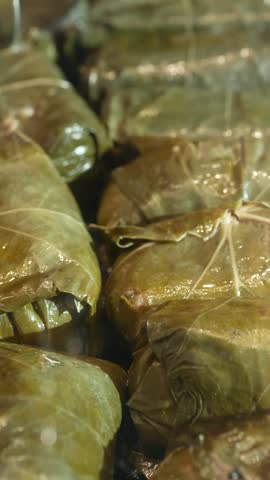 close-up of stuffed grape leaves