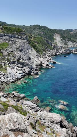 Amazing Panorama of Coastline of Skopelos near Agios Ioannis church, Sporades, Thessaly, Greece