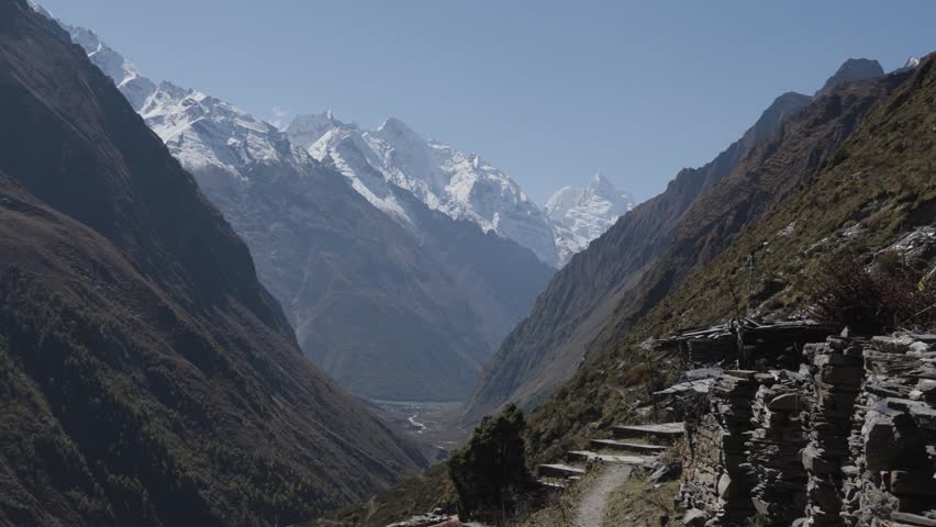 Century Old Mu Gompa in Tsum Valley with Himalayan Landscape Nepal