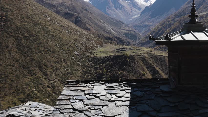 Century Old Mu Gompa in Tsum Valley with Himalayan Landscape Nepal