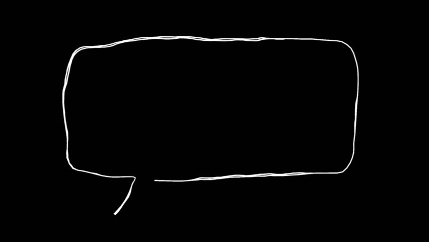 Rectangular speech bubble doodle line art illustration. Hand-drawn icon video with moving lines. Looping 4K animation. Decorative stamp of a picture drawn freehand with a white pen on a black background.