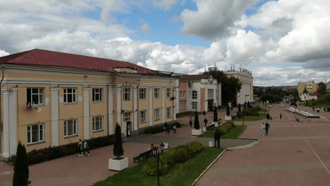 Drone Rising above Rooftops Dmitrov Center