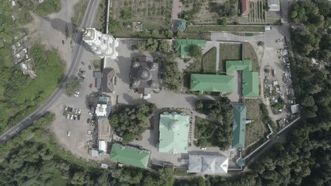 Vertical Drone Descent over Monastery Courtyard