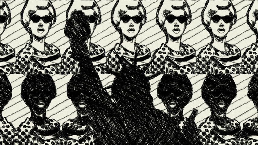 Hand Draw Statue Of Liberty Silhouette With Repeated Faces