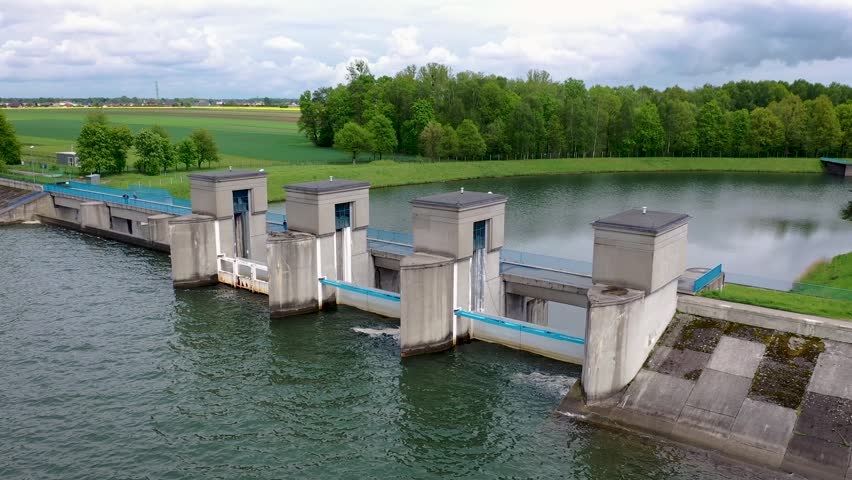 4k footage of Goczalkowice Reservoir near Goczalkowice-Zdroj village in Poland, created with a dam on the Vistula River