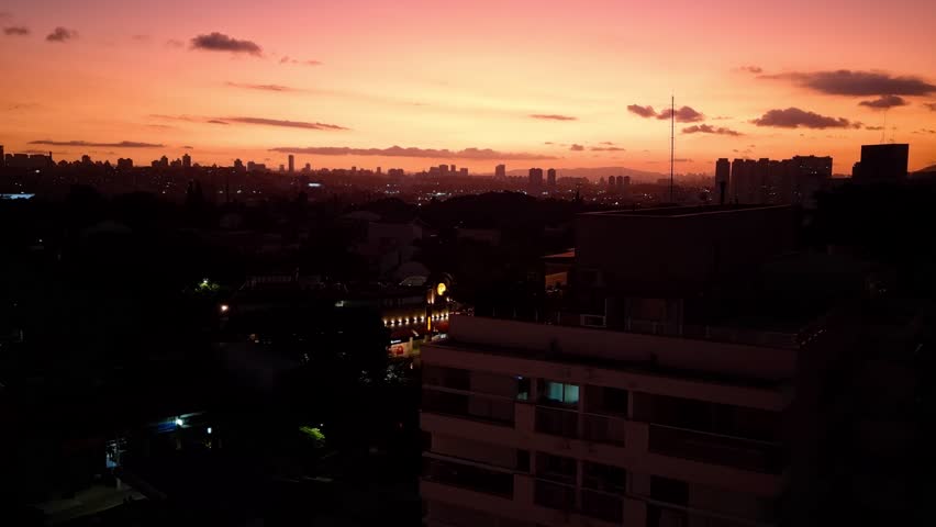 Aerial view of Sao Paulo during a sunset, Brazil