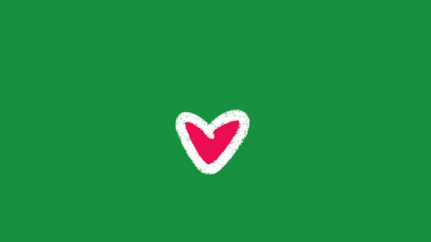 Hand Drawn Filled Red Heart Animation Overlay with Pop Art Textured Cartoon Love Sticker Asset on Green Screen