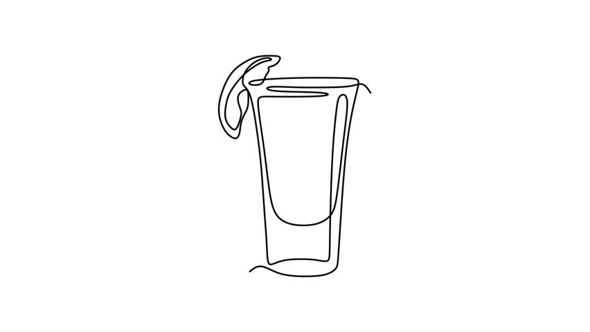 Animated self drawing of continuous line draw of tequila in a glass glass with lime   Full length one line animation. 4K