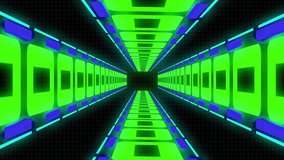 Futuristic neon green and blue sci-fi tunnel corridor with repeating panels and strong perspective, glowing lights, digital grid background, abstract technology transport concept. - Powered by Shutterstock - Get 15% off with code: PIKWIZARD15