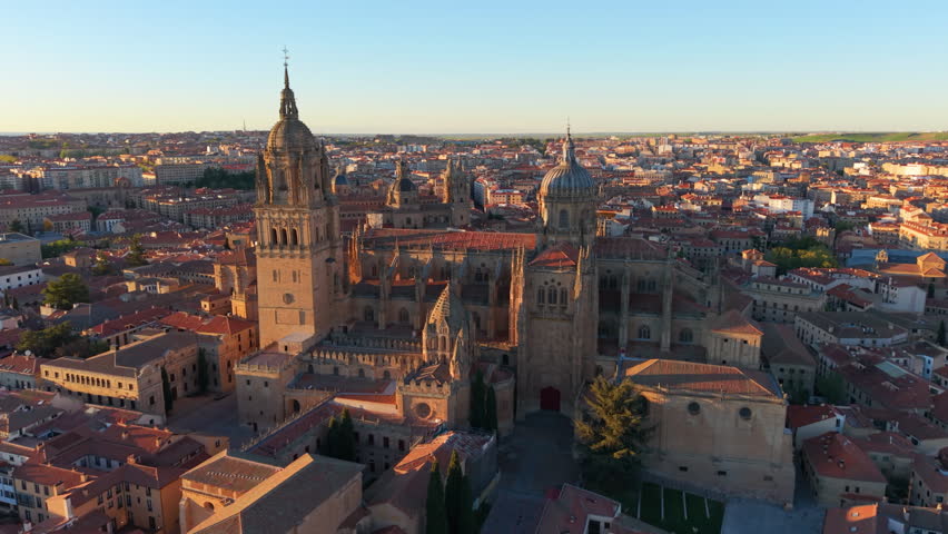 Aerial view of Famous Church In Center Of Old Beautiful Town Of Salamanca, Spain