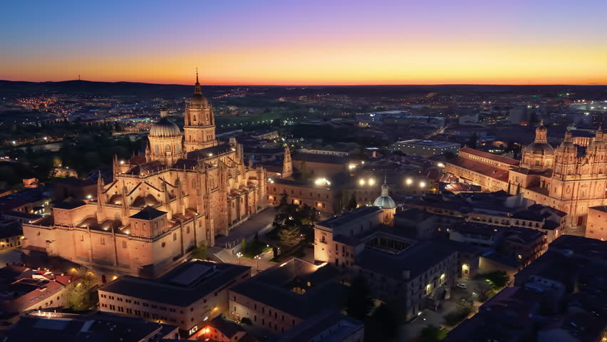 Aerial view of Famous Church In Center Of Old Beautiful Town Of Salamanca, Spain