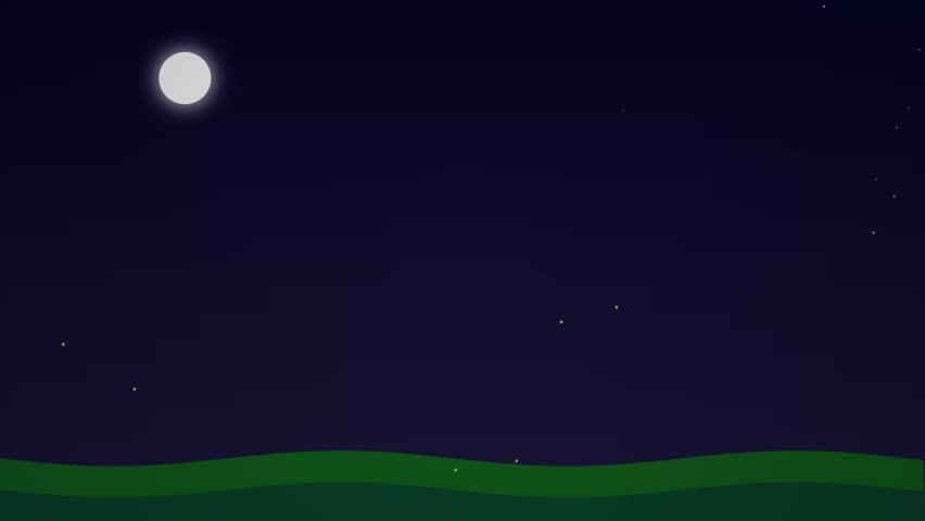 Boy standing on green hill at night