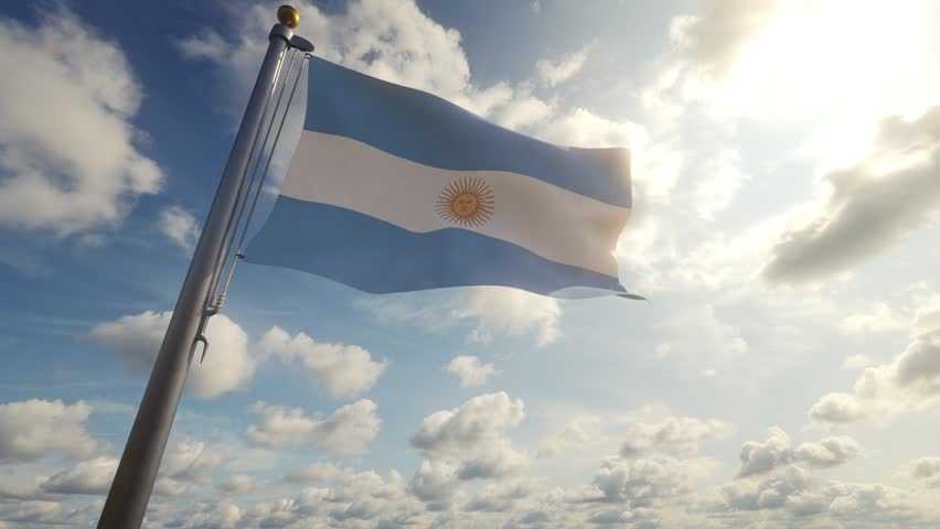 Argentina Flag on a Pole by Day, 3D Render 4K stock video