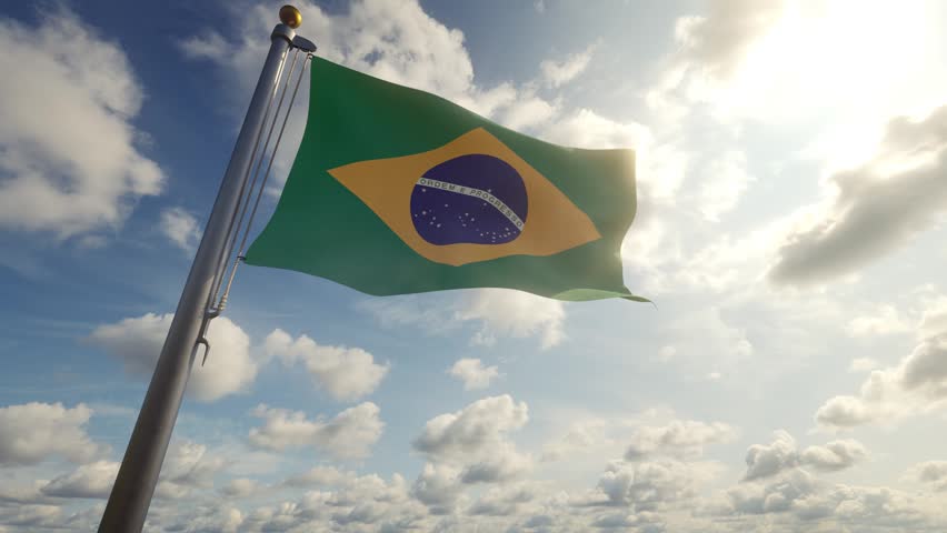 Brazil Flag on a Pole by Day, 3D Render 4K stock video