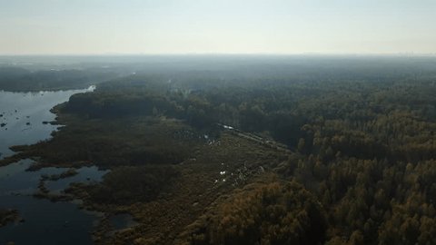 Aerial High Altitude Flight over Forest River