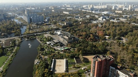 Orbiting Aerial View over Mytishchi River Park
