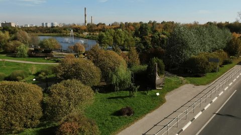 Drone Circling Decorative Viking Ship Park