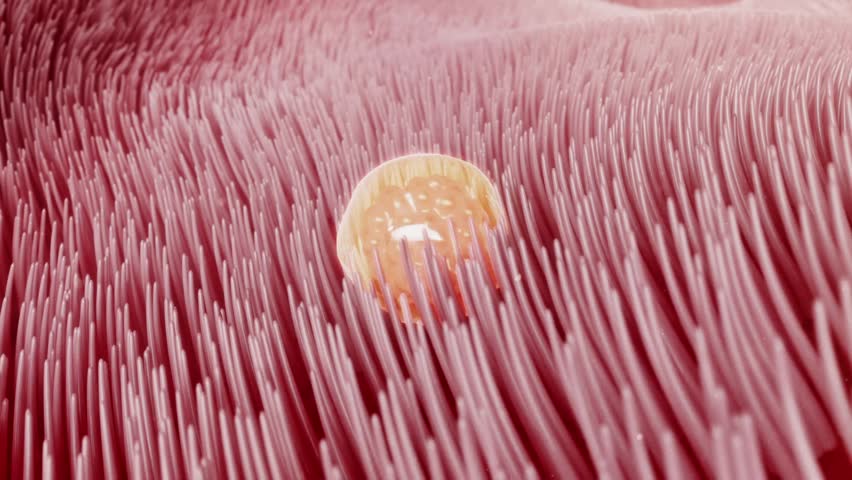 Fertilized egg (zygote) travels through the fallopian tube to the uterus and implants into the endometrium. 3D animation of early pregnancy.