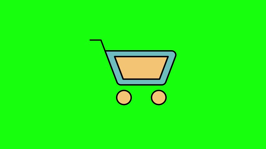 A simple shopping cart icon is displaying at the center of a bright green background with clean outlines and a flat minimalist illustration style.
