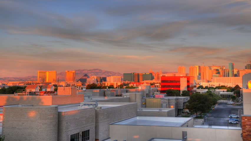 High definition time lapse of a sunrise over the buildings in Las Vegas. 