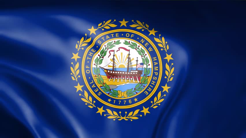 New Hampshire State Flag Waving with Realistic Fabric Texture and Vibrant Colors, Close-up for Patriotism, Identity, and Political Concepts