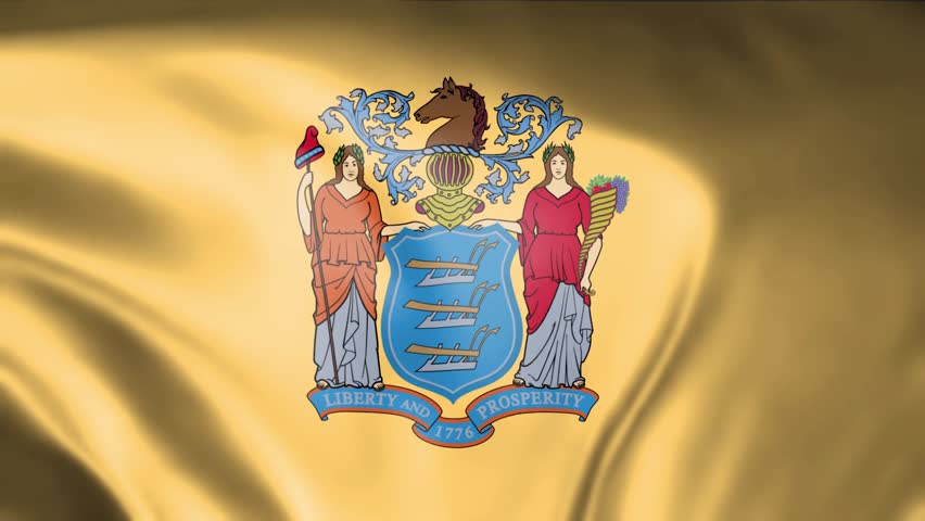 New Jersey State Flag Waving Dynamically with Realistic Fabric Texture and Soft Lighting, Representing American Identity and Patriotism for Background Use.
